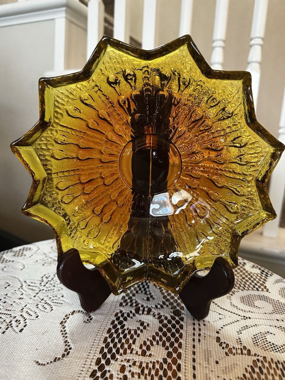 Vintage amber pressed glass Plate Dish Bowl